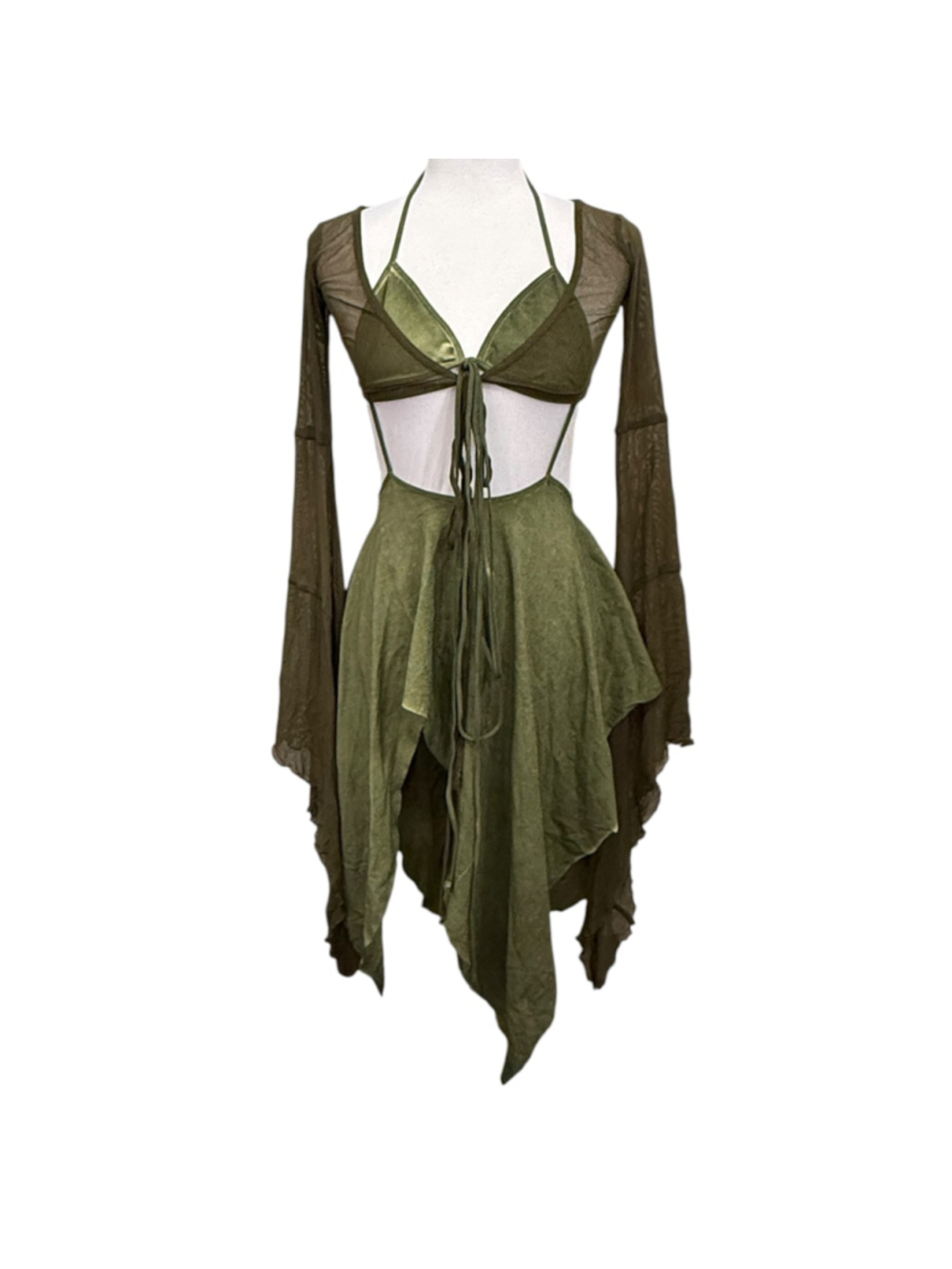 Dolls Kill Darker Wavs Green Gothic Fairy Festival Dress Mesh Shrug NWT XXS - Picture 2 of 10